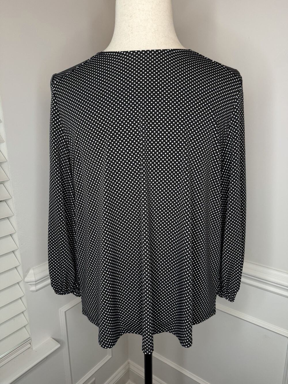 Adrianna Papel Women’s Blouse Size XL Long Sleeve Black With White Polka Dots